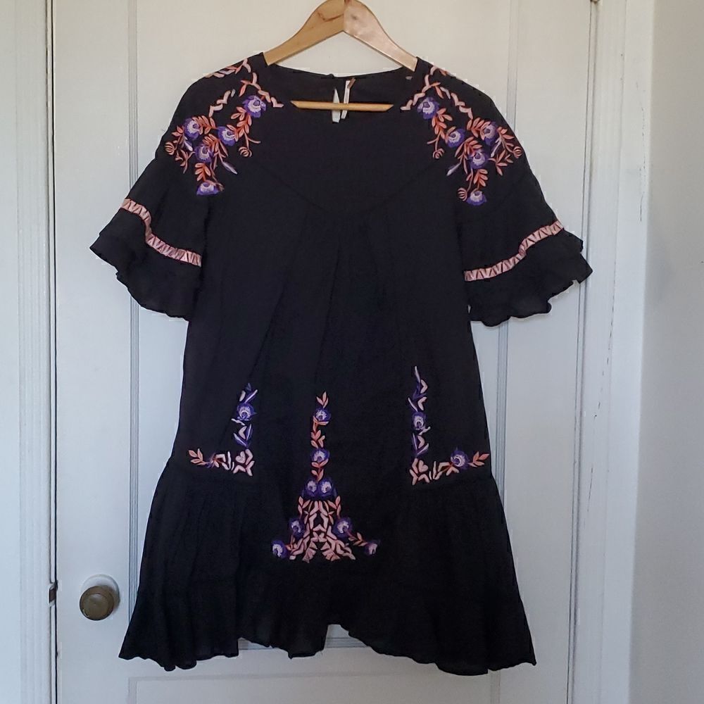 Free People Pavlo Babydoll Black Embroidered Dress Size S